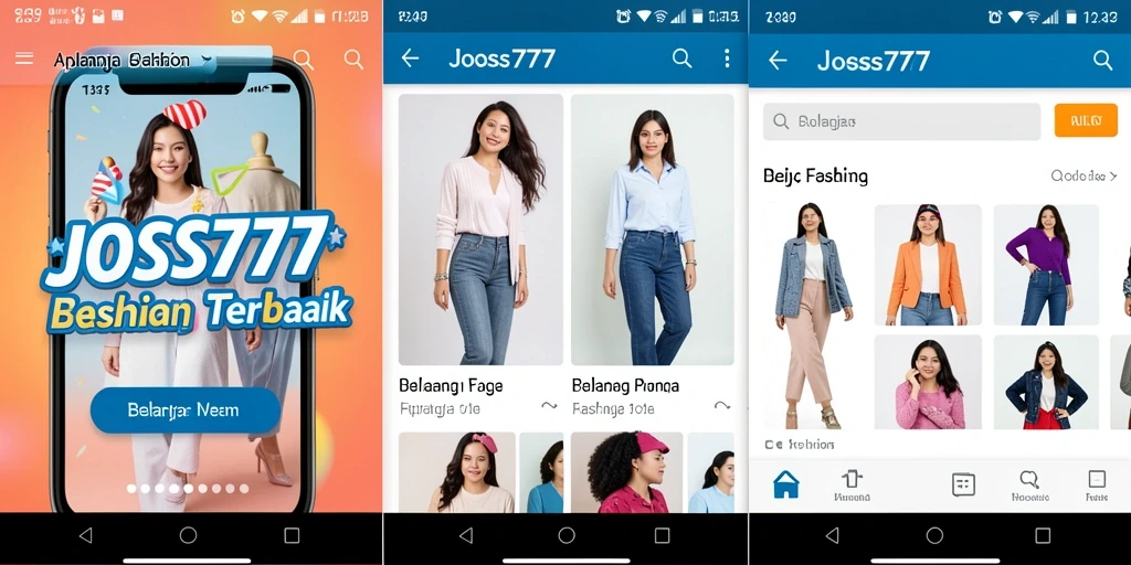 Tampilan antarmuka aplikasi JOSS777 dengan berbagai produk fashion terbaru.