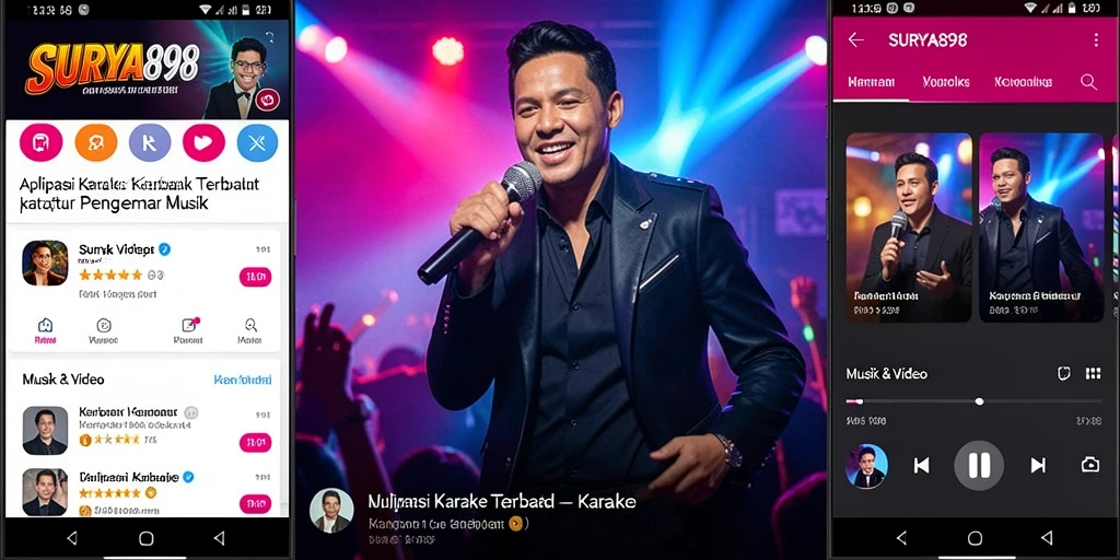 Antarmuka pengguna yang menarik dari SURYA898 untuk pengalaman karaoke.